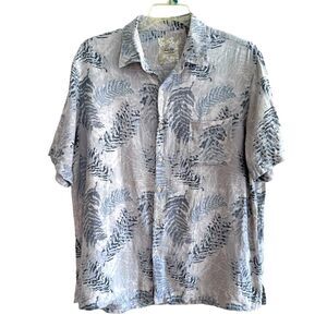 Tasso Elba Island Hawaii Blue Leaves Shirt Silk Linen Collar Short Sleeve XXL